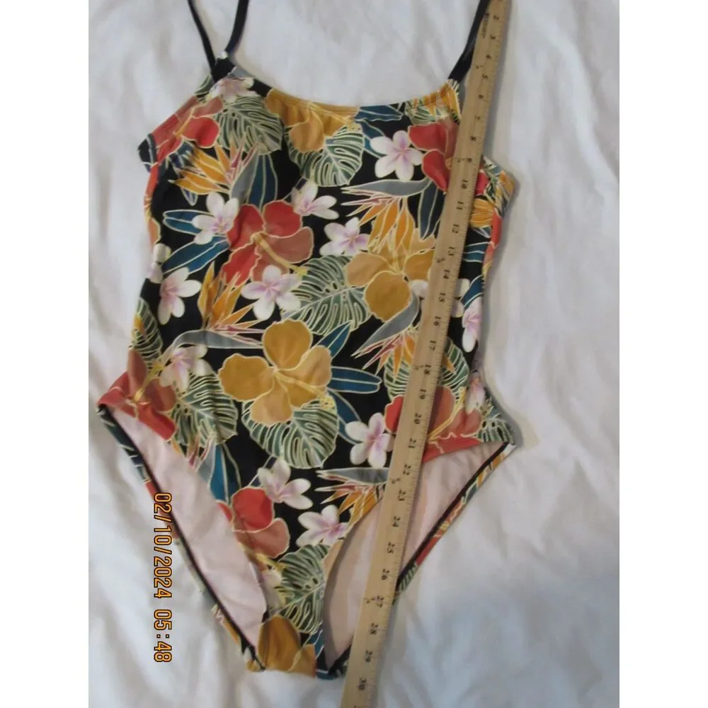 HURLEY SWIMSUIT SIZE L NWOT TROPICAL NOVELTY PRINT ONE PIECE ADJUSTABLE STRAPS